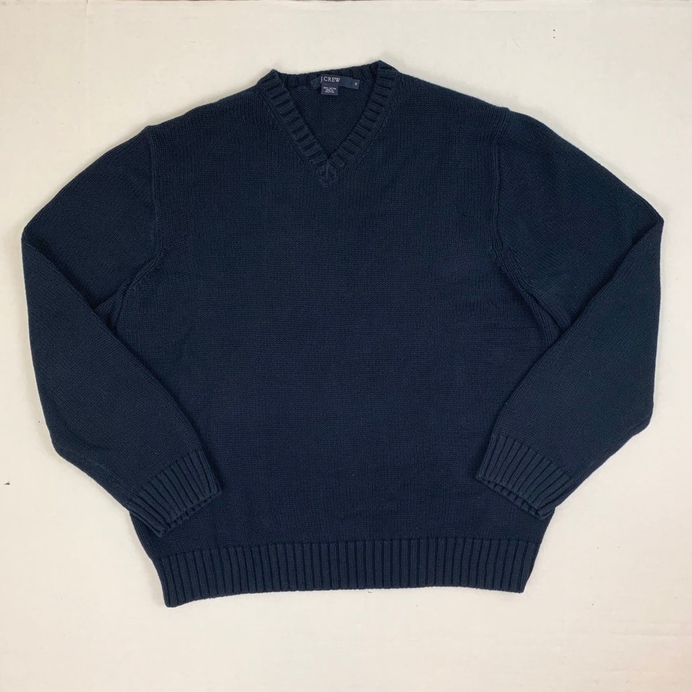 J. Crew Navy Blue V-Neck Chunky Sweater